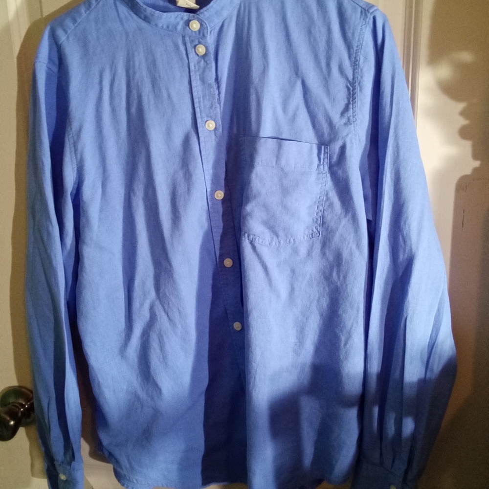 H&M Blue Button Front Blo Linen Blend Classic Oversized Blous3
